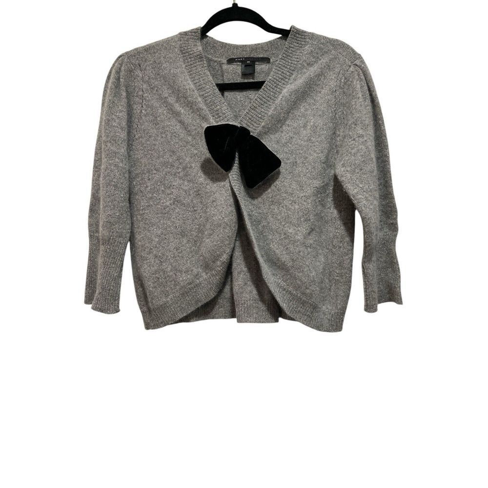 Marc Jacobs Women Gray 3/4 Sleeve V Neck Bow Sweater Lambs Wool Angora Rabit M‎